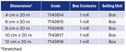 Product codes and sizes chart